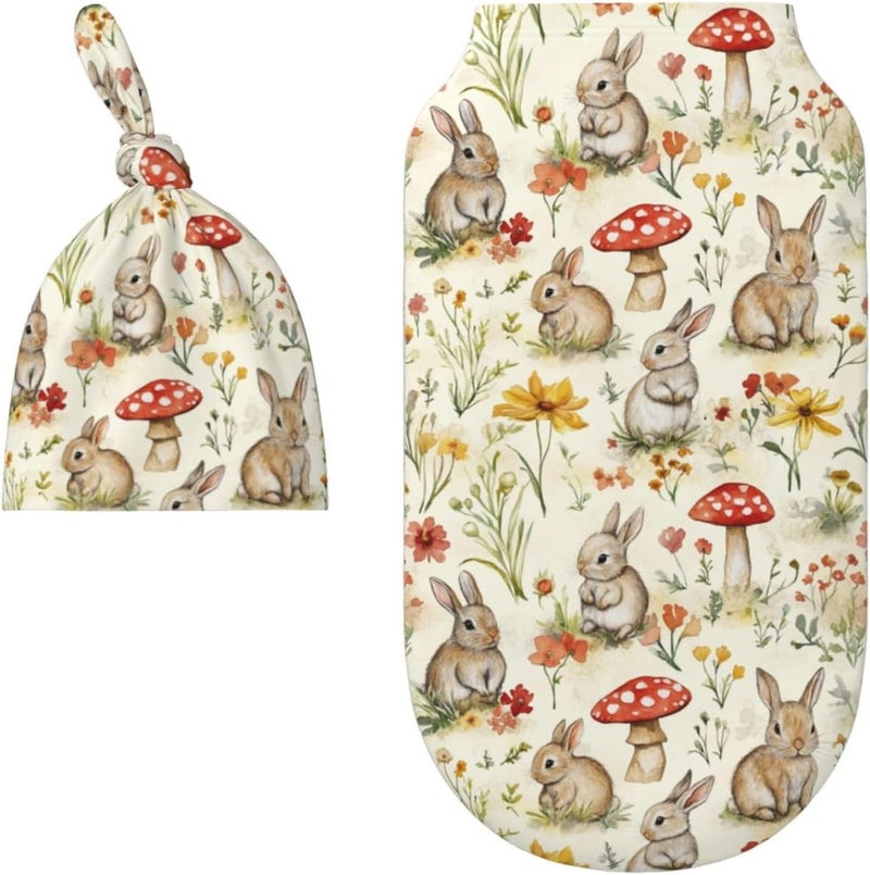 Figtihw Easter Bunny Mushroom Swaddle Blankets Newborn Receiving Blanket Baby Swaddle Wrap Soft Sleeping Sack for Baby Girls Boys - Image 2